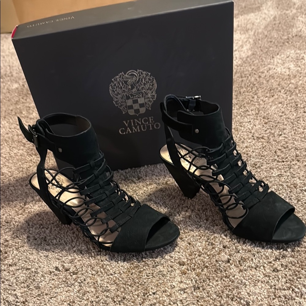 Vince Camuto Black Stiletto Heels with Peep Toe